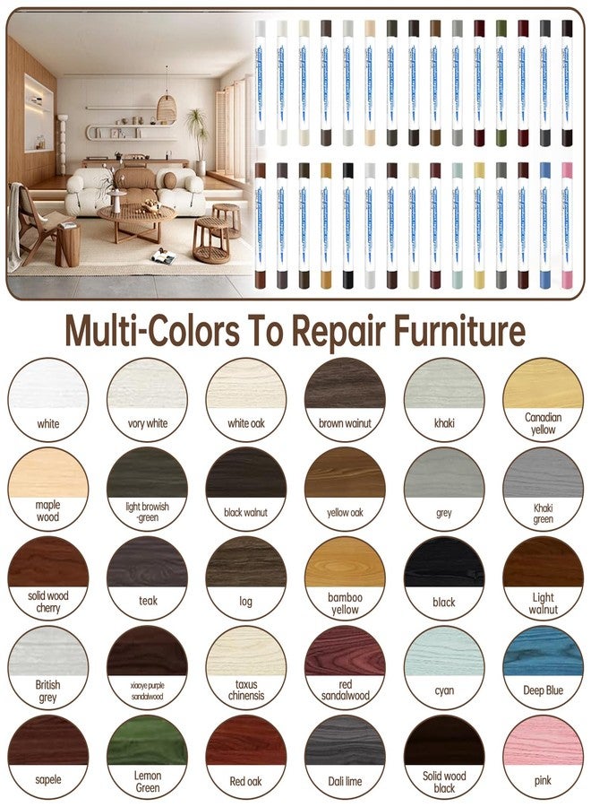 HEHIPLE 30+2P Wood Filler Sticks, 30 Colos Wood Filler Putty Wax Crayons Furniture Repair Kit Putty Stick for Baseboard Cabinets Furniture Floors(with 2 Scrapers) - Image 3
